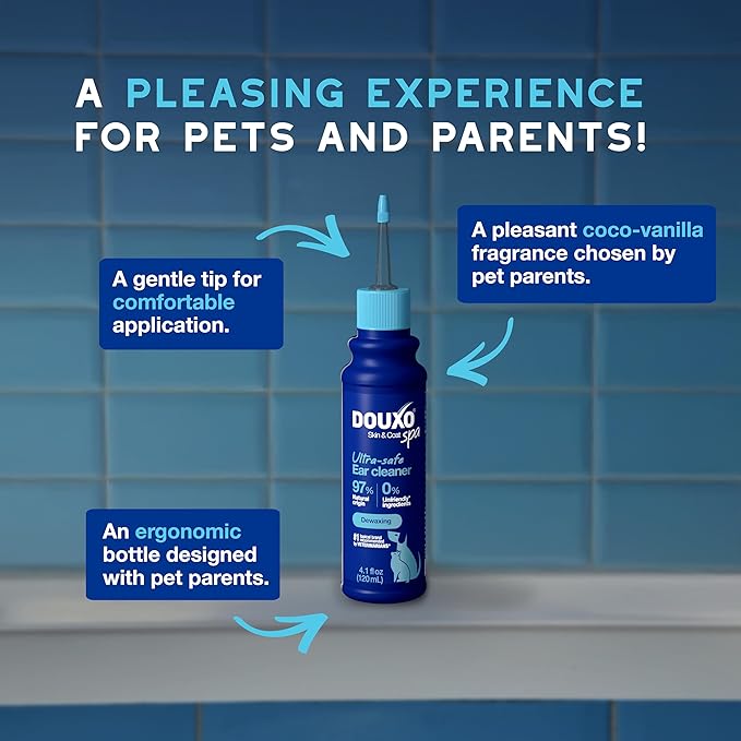 DOUXO® Skin & Coat SPA - Ultra-Safe Dewaxing Ear Cleaner for Dogs and Cats, 4.1 fl oz, Safely Cleans and Dewaxes The Ear, Skin-Friendly Formula