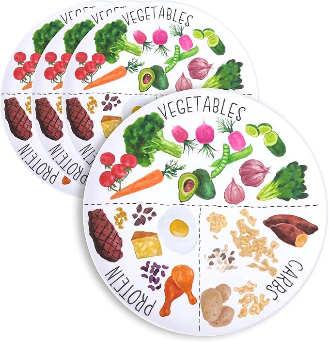 9" Portion Control Plate - Healthy Nutrition Plate for Adults and Teens, Melamine, Ideal for Weight Loss and Diabetes Management (4 Pack)