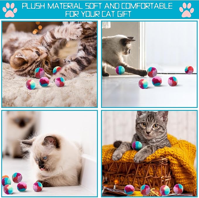 1.2 in Colorful Cat Pom Pom Ball Toys, 20 Pcs Rainbow Cat Toy Balls Soft Plush Cat Ball Interactive Training Ball for Indoor Cats & Kittens