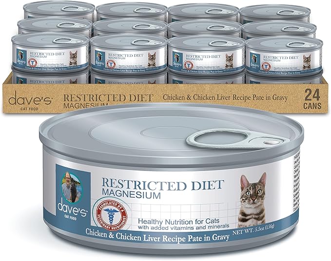 Dave's Pet Food Urinary Tract Cat Food Wet (Chicken Pate in Gravy), Non-Prescription Low Magnesium Restricted Diet Canned Cat Food, Added Vitamins, Vet Recommended, 5.5 oz (24 Pack)