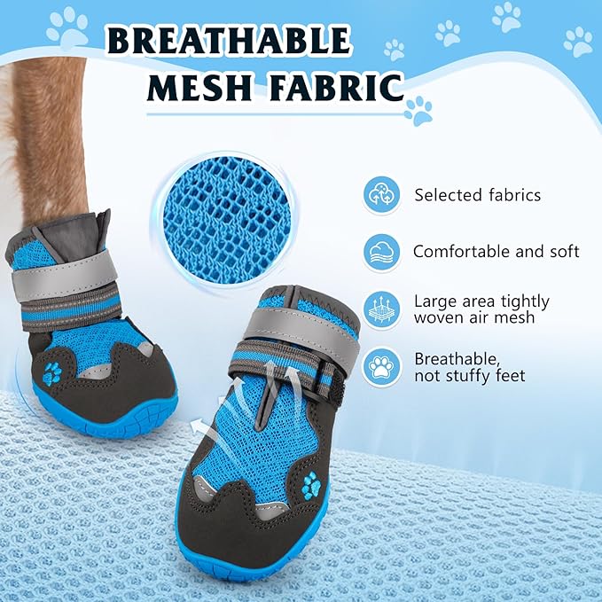 Dog Shoes for Large Medium Small Dog, Mesh Breathable Dog Shoes for Hot Pavement, Anti-Slip Dogs Boots Paw Protectors with Reflective for Outdoor Walking Indoor Hardfloors (Size 6)
