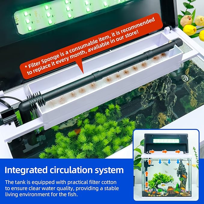 8 Gallon High-Transparency Fish Tanks, Betta and Goldfish Tanks with Filter, Light, Seven-Color LED, Integrated Oxygenation, Filtration, and Circulation, and Aquarium Starter Kits