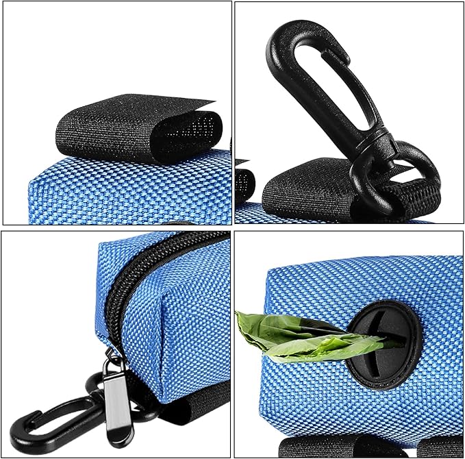 Dog Waste Bag Dispenser Pet Poop Bags Holder for Doggie Waste Bags Dispensers Soft Fabric Zipper Small Doggy Puppy Pouch for Leash Accessory Attachment with Carrier,2PCS Blue
