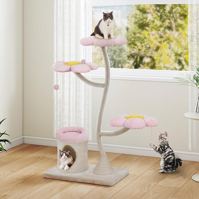 COZIWOW Aesthetic Cat Tree for Large Cats, 57'' Tall Modern Cat Tree Tower Scratching Post with Large Condo, Cat Bed, Side Perch, Luxury Cat Gifts