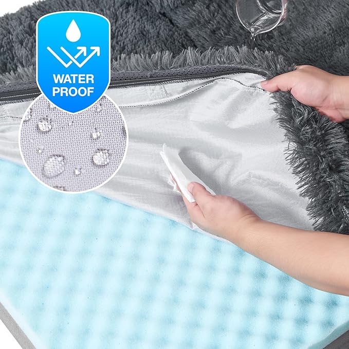 EHEYCIGA Foldable Human Dog Bed, Orthopedic Memory Foam Human Sized Dog Bed, Waterproof Pet Bed for People, Faux Fur Pet Couch for Adult, Dark Grey, 72"x44"x11"