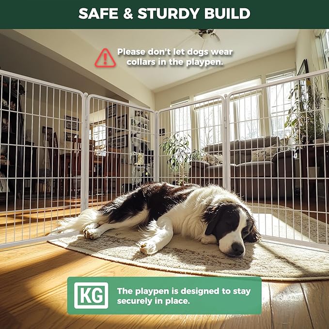 FXW Homeplus Unleashed Indoor Dog Playpen - Stress-Free and Safe Play, Heavy Duty 40 Inch 16 Wire Panels Dog Pen for Medium and Large Dogs, White│Patented