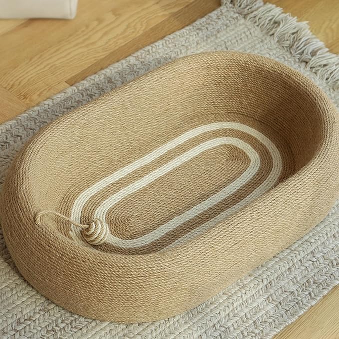 Cat Scratching Pad -Oval Cat Scratching Post - with Natural Sisal and Hanging Toy Ball, 3-in-1 Cat Scratching Post, Sisal Bed, Suitable for Indoor Cat Play, Round Oval Rest and Scratching