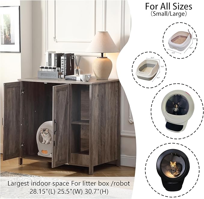 Cat Litter Robot Enclosure,Large Space for Placing Litter Robot 3/4,Power Outlet and Dog-Proof Shelf for Litter Robot Cabinet,Litter Collector for Automatic Litter Box Enclosure,Grey