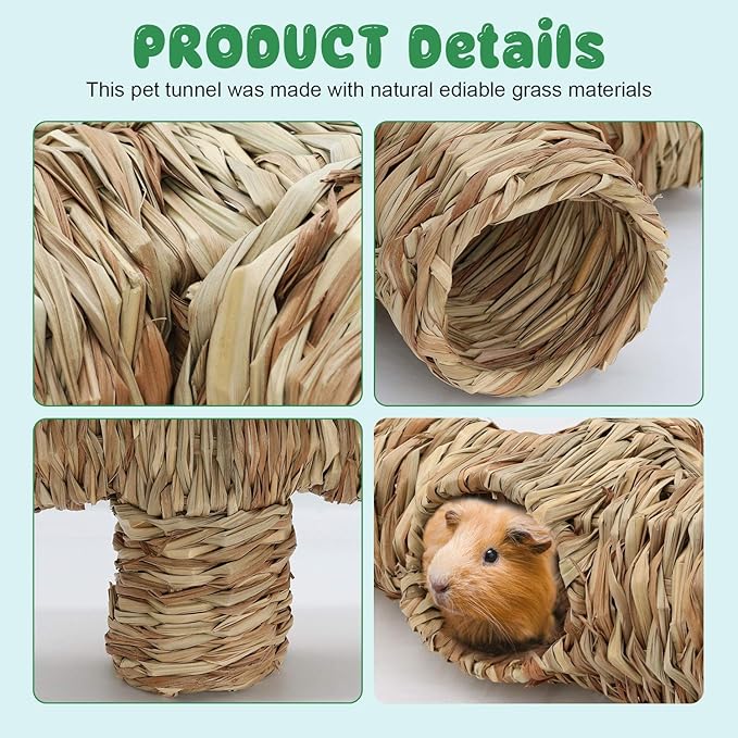 BWOGUE Hamster Grass Tunnel Toy Nature's Hideaway Guinea Pig Tunnels and Tubes Toys for Rats,Syrian Hamster,Ferrets,Guinea Pig,Chinchilla Hedgehog and Bunny