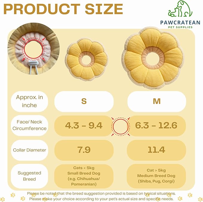 Adjustable Comfy Flower Style Elizabeth Collar for Cats Puppies Soft Recovery Cone Pet Protective Neck Collar (Yellow, Medium)
