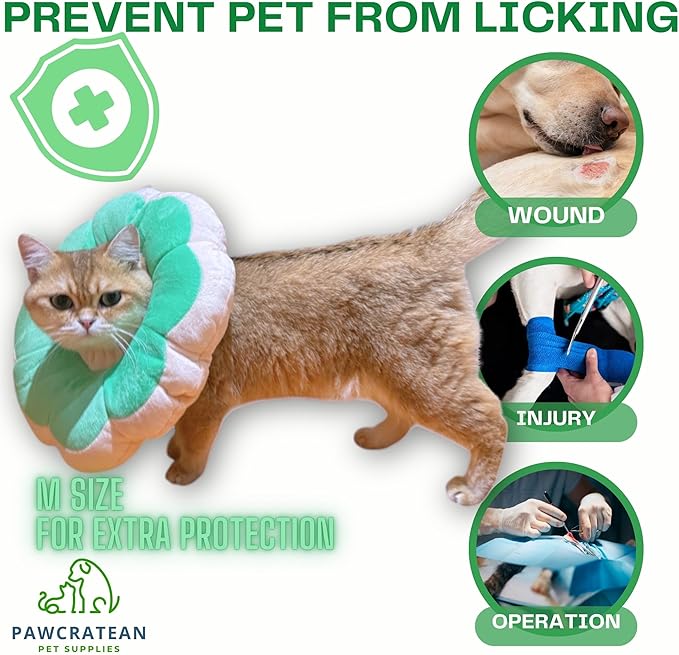 Adjustable Comfy Flower Style Elizabeth Collar for Cats Puppies Soft Recovery Cone Pet Protective Neck Collar (Green, Medium)