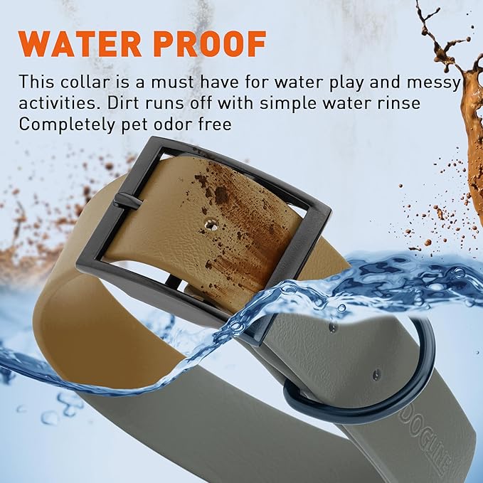 Dogline Biothane Waterproof Dog Collar Strong Coated Nylon Webbing with Black Hardware Odor- Proof for Easy Care Easy to Clean High Performance Fits Small Medium or Large Dogs, Coyote Brown