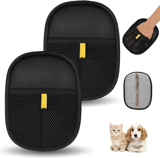 2 Pcs Pet Hair Removal Gloves，Electrostatic Pet Hair Remover,Reusable Cat & Dog Hair Remover for Couch, Furniture, Bed (Black)