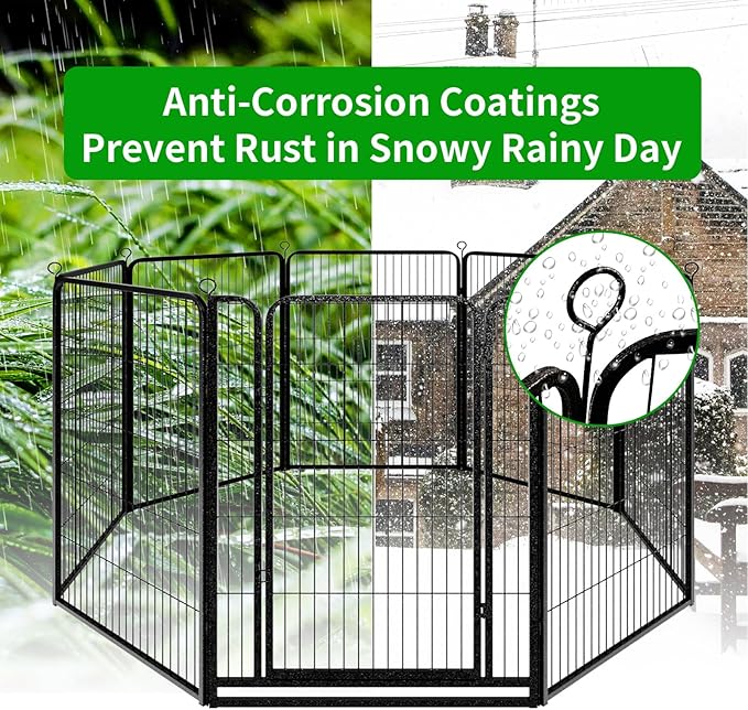 Dog Playpen Outdoor Extra Wide 8 Panels Heavy Duty Dog Fence 47" Height Anti-Rust with Doors Portable for RV Camping Yard, Total 21FT, 35 Sq.ft, Snowy Black