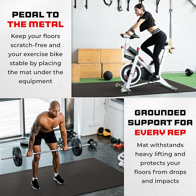 8FT x 4FT Extra Large Exercise Mat - PVC Floor Workout Mat with Carry Bag, Cleaning Cloth - Non slip Thick Workout Mats for Home Gym Flooring, Fitness Training Mat for Weights Pilates Cardio