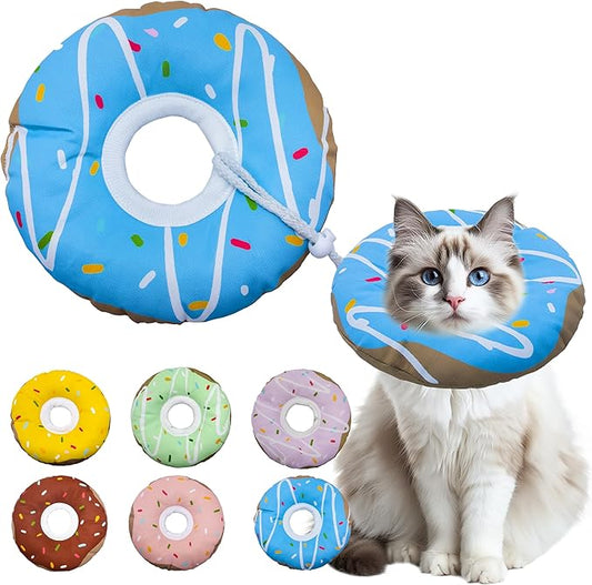 Cat Cone Collar Soft, Adjustable Cat Recovery Collar Kitten Cones to Stop Licking, Cute Donut E Collar After Surgery, Cats Neck Pillow Elizabethan Cones of Shame (Waterproof Blue, Large)