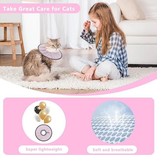 Lightweight Cat Cone Collar Soft, Soft Comfortable Cat Recovery Collar After Surgery, Elizabethan E Collar for Cats, Cone for Cats to Stop Licking (Pale Pink, Medium)