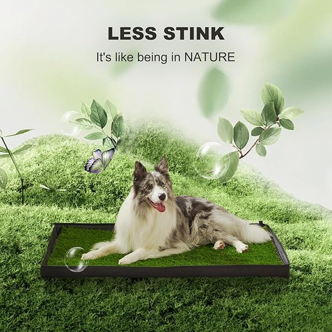 Dog Grass Pad with Foldable Dog Litter Box, Extra Large Liner Base (44”×34”) for Balcony, 2 Artficial Grass Pee Pads for Dogs, Pee Pad Holder, Potty Training