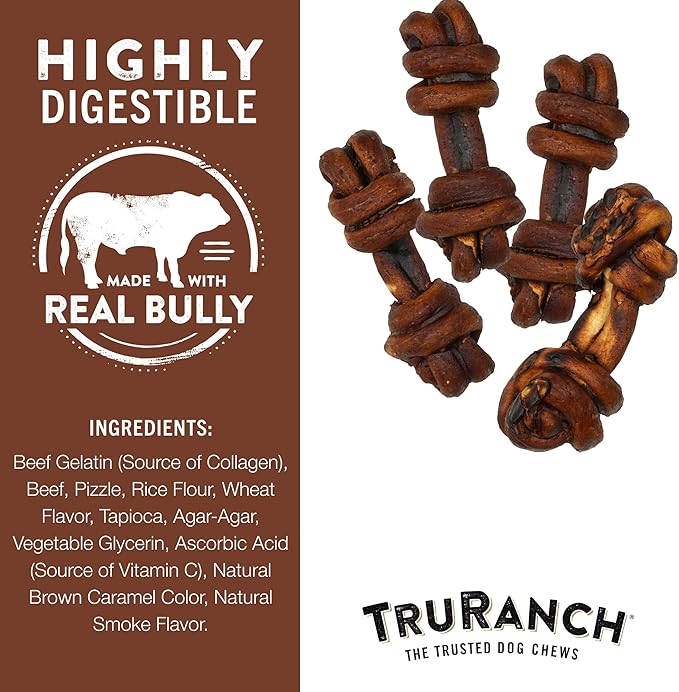 4-5" Collagen Bones, Bully - Collagen Dog Bones - Long Lasting Healthy Joint Support Dog Treat - Rawhide Alternative - Skin & Coat Health, 1 Bag, 4 Count