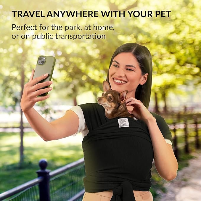 Dog Sling Carrier for Small Dogs - Anti-Anxiety Cat Sling, Puppy Pouch - Pet Sling in Gray Black Blue Green Pink Yellow (Black, Large)