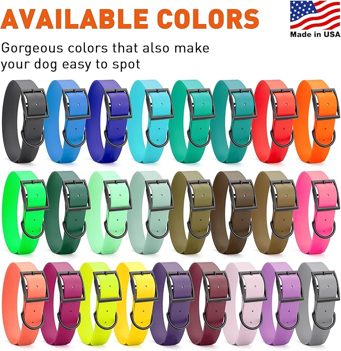 Dogline Biothane Waterproof Dog Collar Strong Coated Nylon Webbing with Black Hardware Odor- Proof for Easy Care Easy to Clean High Performance Fits Small Medium or Large Dogs, Tropical Green