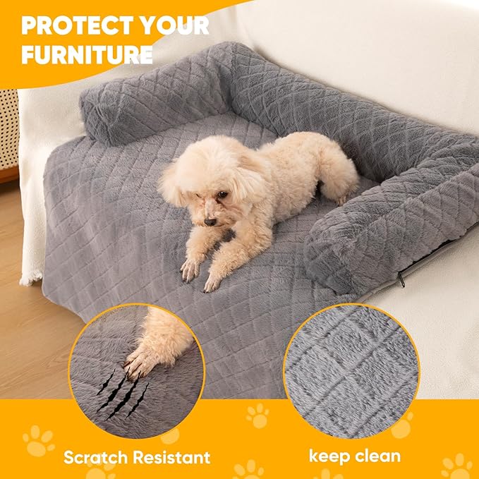 Calming Dog Couch Bed for Large Dogs, Durable Fluffy Fuzzy Dog Mat, Sofa Dog Bed Mats with Removable Washable Cover, Perfect for Small, Medium Dogs and Cats