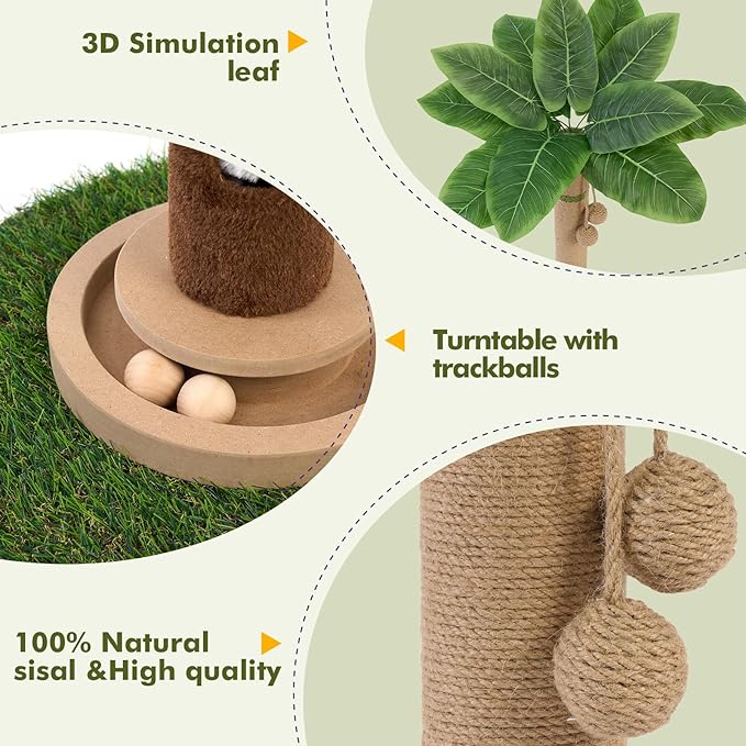 Cat Scratching Post 35'' Tall Cat Scratcher Tree Tower Scratching Posts for Indoor Cats with Cat Toy Mouse Hole and Interactive Wooden Ball for Kittens Adults Cats