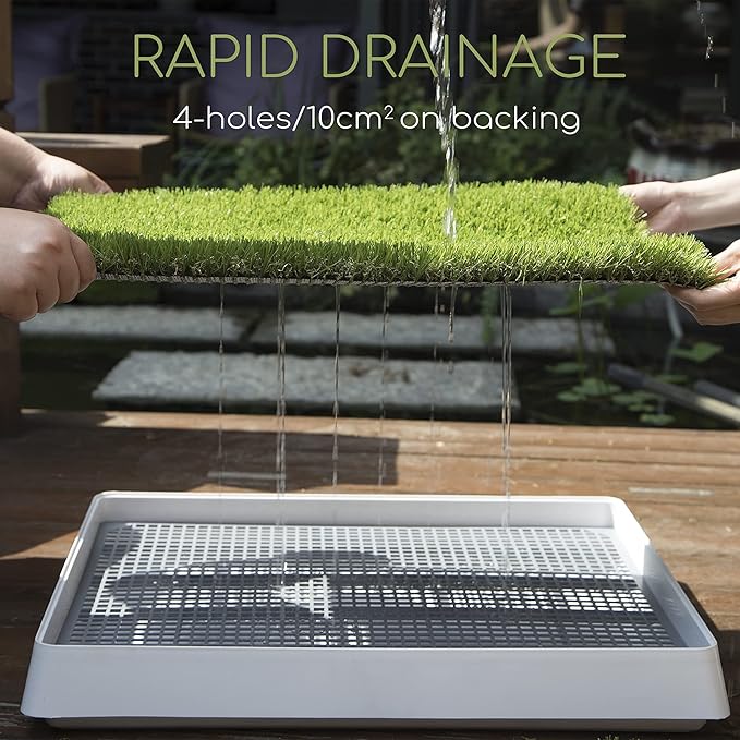 Dog Grass Pad with Tray, Dog Litter Box, Porch Potty for Puppy Pee Training, Indoor Portable Fake Grass Pee Pad System, Artificial Grass + Pee Pad Holder