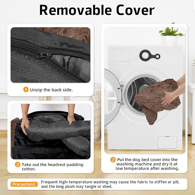 GGIB Calming Dog Bed Fluffy Plush Dog Mat for Furniture Protector with Removable Washable Cover for Large Medium Small Dogs and Cats (Large, Coffee)
