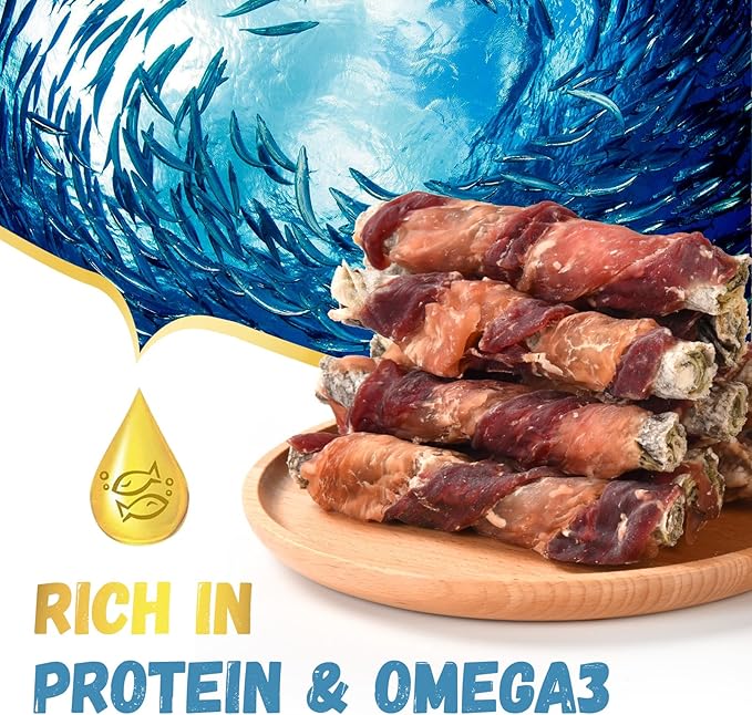 Dog Treats Chicken Duck Wrapped Cod Skin Sticks, Rawhide-Free, Grain-Free Dog Chewy Treats for Healthy Teeth and Coat,Training Treats for Small Medium Large Dogs, 9-10 Counts