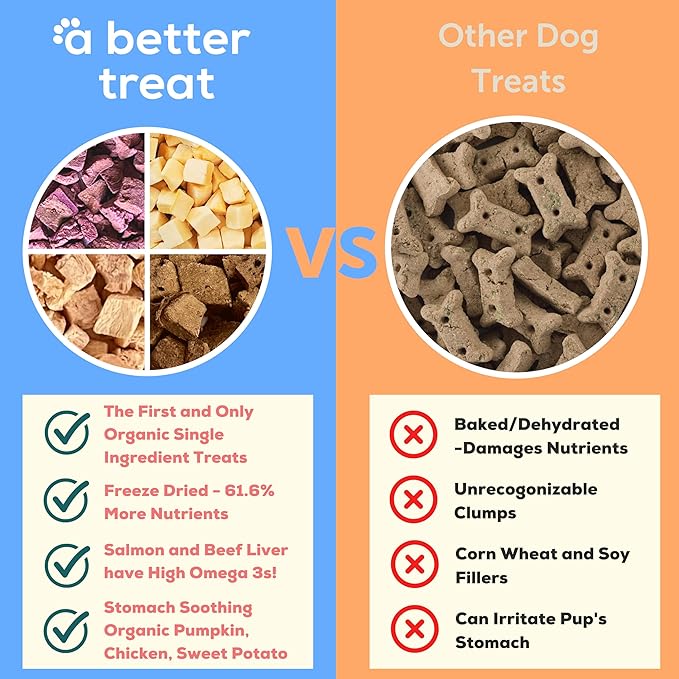 A Better Treat – Organic, Single Ingredient, Freeze Dried Pumpkin, Grass Fed & Finished Beef Liver, Chicken, Sweet Potato, Wild Salmon Dog Treats & Cat Treats | Natural Diabetic Friendly | Made in USA