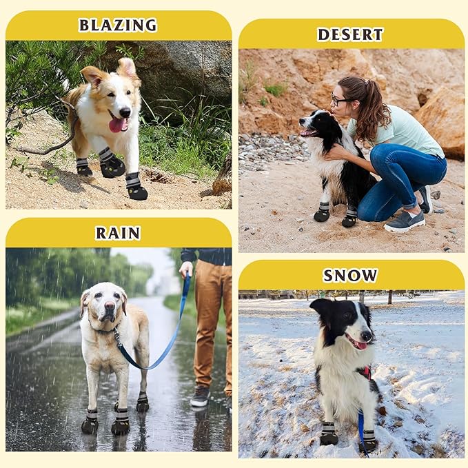 Dog Shoes, FISHOAKY Dog Shoes for Large Dogs, Mesh Breathable Dog Boots & Paw Protectors for Summer Hot Pavement Winter Snowy, 360°Anti Slip 4Pcs Dog Booties with Reflective Black (Size 8)