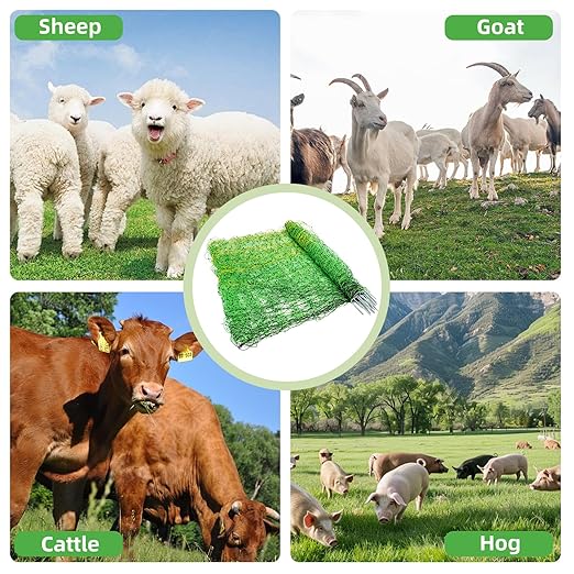 Electric Fence Netting,164'Lx49.6"H, Electric Livestock Netting with 14 Double Barbed Poles, Suitable for Pigs, Cows, Sheep and Other Large Animals, Portable Electric Fence for Farms, Ranches