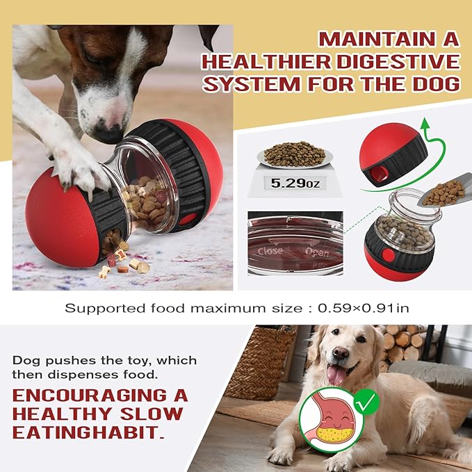 Dog Food Puzzle Toy Adjustable Treat Dispensing Food Dispenser Slow Feeder Bowls Puppy Enrichment Toy Ball Dog Interactive Chase Training Toys for Small Medium Large Dogs