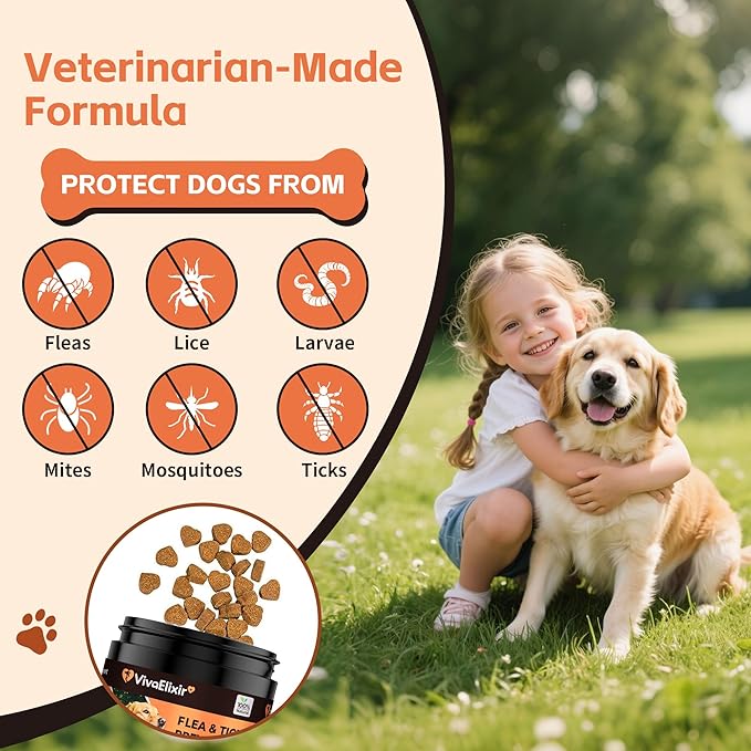 Flea and Tick Prevention for Dogs – 200 Soft Chews - Dog Flea and Tick Treatment & Oral Flea Pills – Skin & Coat Health - Made in USA - for Small, Medium, Large Dogs