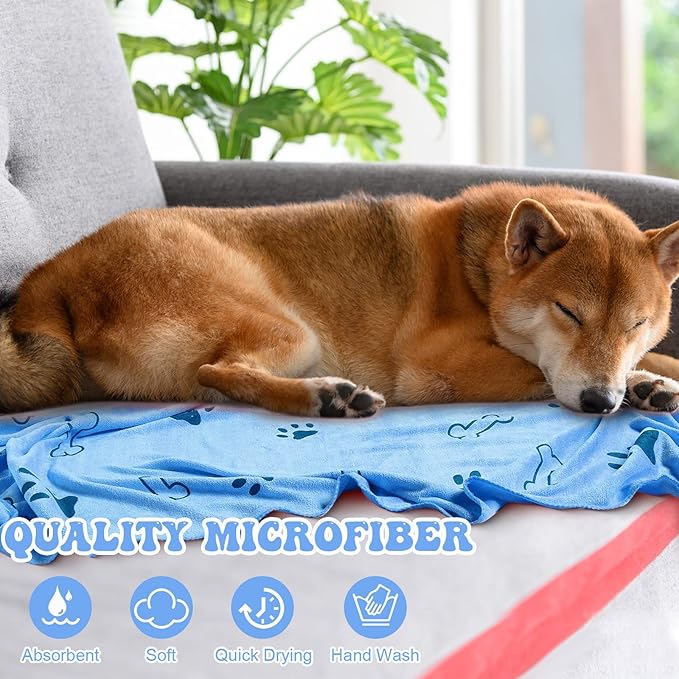 8 Pcs Dog Towels Pet Bath Drying Towels 55 x 28 Inches Large Absorbent Microfiber Quick Fast Drying Soft Beach for Lightweight Cat and Puppy Shower Essentials Cleaning Accessories(Blue)