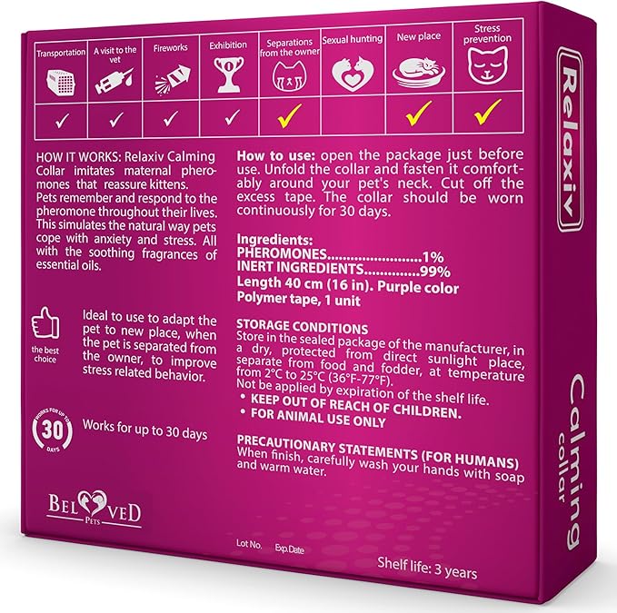 Cat Calming Collar & Pet Anti Anxiety Products - Feline Calm Pheromones Collars & Cats Stress Relief - Helps with Pee, New Zone, Aggression