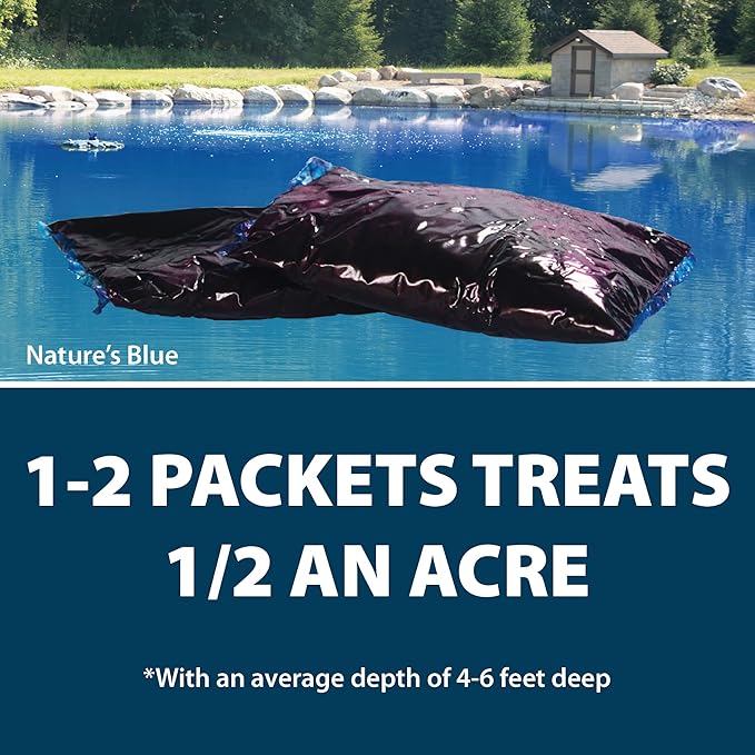 Airmax Pond Dye Packets Nature's Blue Colorant for Large Pond & Lake, Beneficial UV Blocking Color Concentrate, Maintain Clean & Clear Water, Fish Safe, Easy Treatment, 2 Soluble Packets