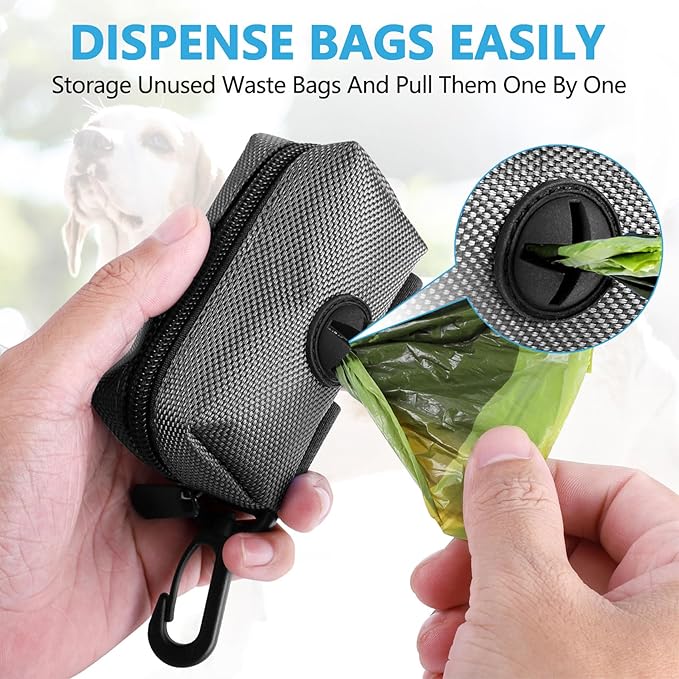 Dog Waste Bag Dispenser Pet Poop Bags Holder for Doggie Waste Bags Dispensers Soft Fabric Zipper Small Doggy Puppy Pouch for Leash Accessory Attachment with Carrier,Grey