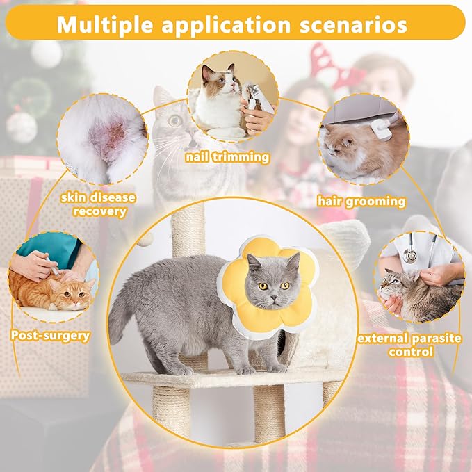 Cat Cone Collar Soft, Waterproof Cats Cones to Stop Licking After Surgery, Adjustable Soft Elizabeth Cats Collars for Wound Healing, Flower Shape Cat Recovery Collar (Yellow, X-Small)
