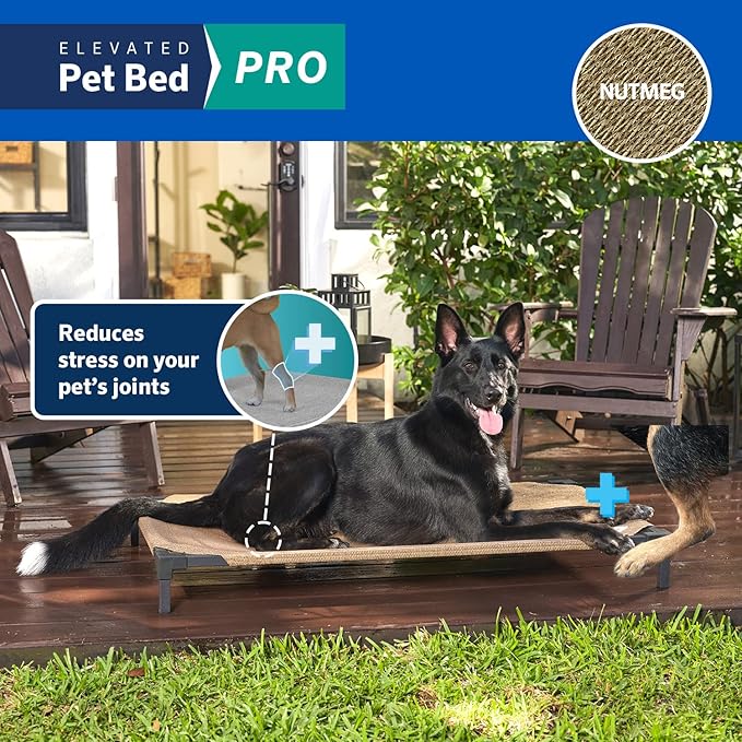 Coolaroo Pro Elevated Dog Bed - Low-Profile Access, Moisture-Resistant Cover, Breathable Fabric & Tool-Free Setup, Nutmeg, Standard