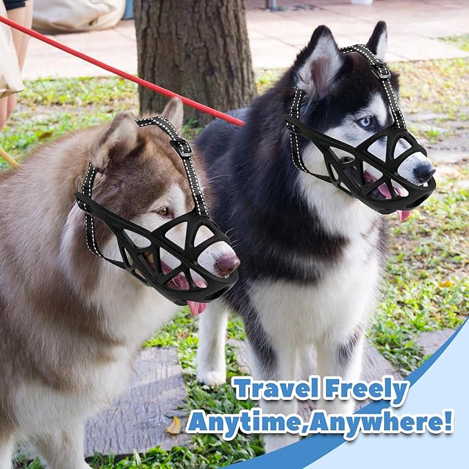 Dog Muzzle for Large Dogs, Medium and X-Large Aggressive Dog, Breathable Basket Muzzles, Suitable for Grooming Trimming Training, Allows Panting Drinking (Black, L)