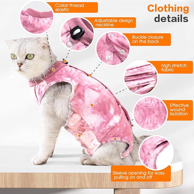 Cat Recovery Suit After Surgery, Cat Recovery Wear for Abdominal Wounds Cat Onesie Cone E-Collar Alternative,Pink M