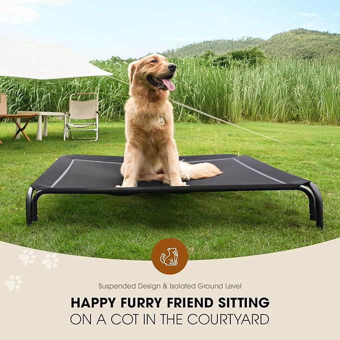 Elevated Dog Bed, Raised Outdoor Dog Bed for Extra Large Sized Dog, Portable Cooling Pet Cot with Breathable & Washable Mesh, Indoor & Outdoor Pet Hammock with Skid-Resistant Feet.
