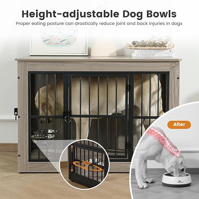Gardner Pet Dog Crate Furniture for Small Dog, 27.2 Inches Dog Kennel Indoor, Wooden Dog Cage End Table, Heavy Duty Dog Crates, Rustic Grey