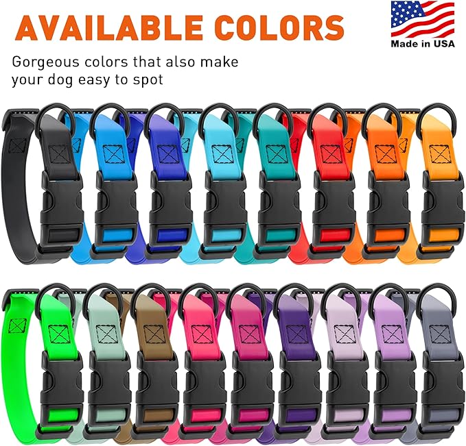 Dogline Biothane Waterproof Dog Collar with Quick Release Buckle Strong Coated Nylon Webbing with Odor- Proof for Easy Care Easy to Clean Fits Small Medium Large Dogs, Tangerine Orange 1" W 15-23" L