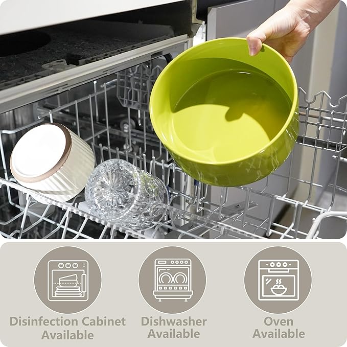 Ceramic Elevated Dog Bowls, Pet Food and Water Bowl Set for Large Dogs, 7.5 Cups Dog Bowls Raised with Wood Stand, 61OZ, Green