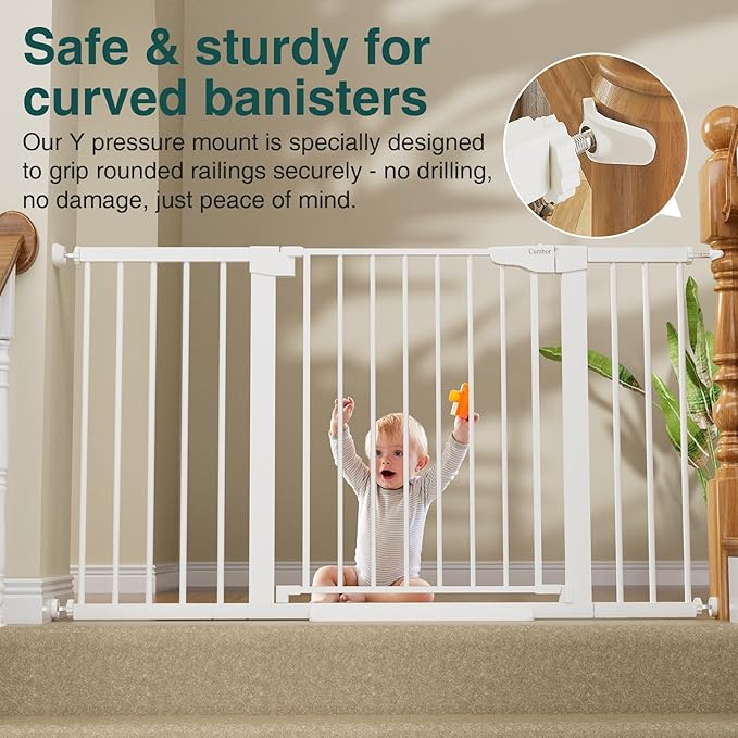 Cumbor 2 Pack 29.7-54.2" Baby Gate for Stairs, Mom's Choice Awards Winner-Auto Close Dog Gate for Doorways, Easy Install Pressure Mounted Pet Gate Indoor, Wide Safety Gate for Dog, White