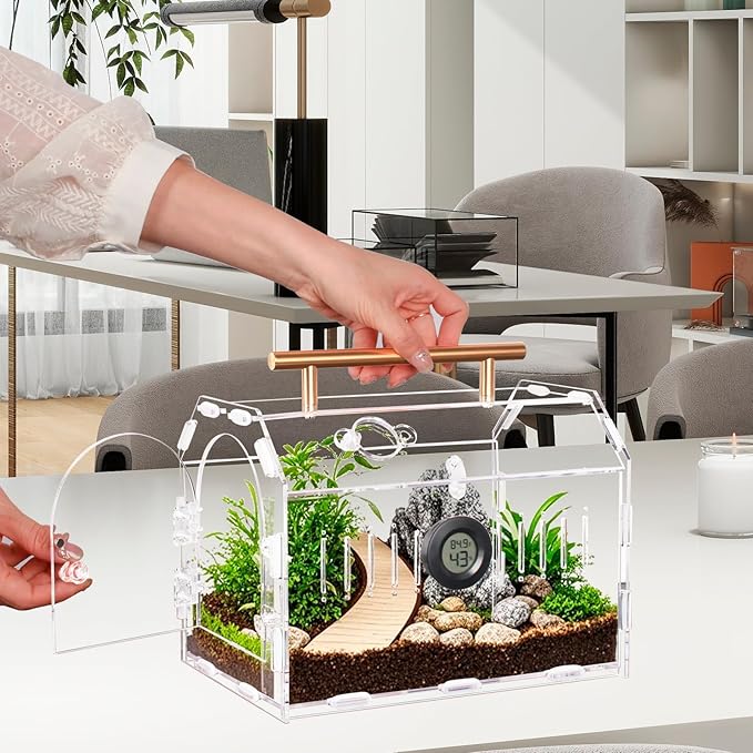 Acrylic Tarantula Enclosure – Escape-Proof Reptile Terrarium with Magnetic Lock, Front Opening for Easy Cleaning, Ideal for Jumping Spiders, Hermit Crabs & Small Pets