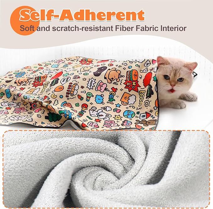 Cat Grooming Wrap, Cat Wrap Self-Adherent, Anti-Scratch Anti-Bite, Anti-Escape Grooming Bag for Cats Nail Clipping, Ear Cleaning, and Teeth Brushing (19.7 × 19.7" Paw Prints)